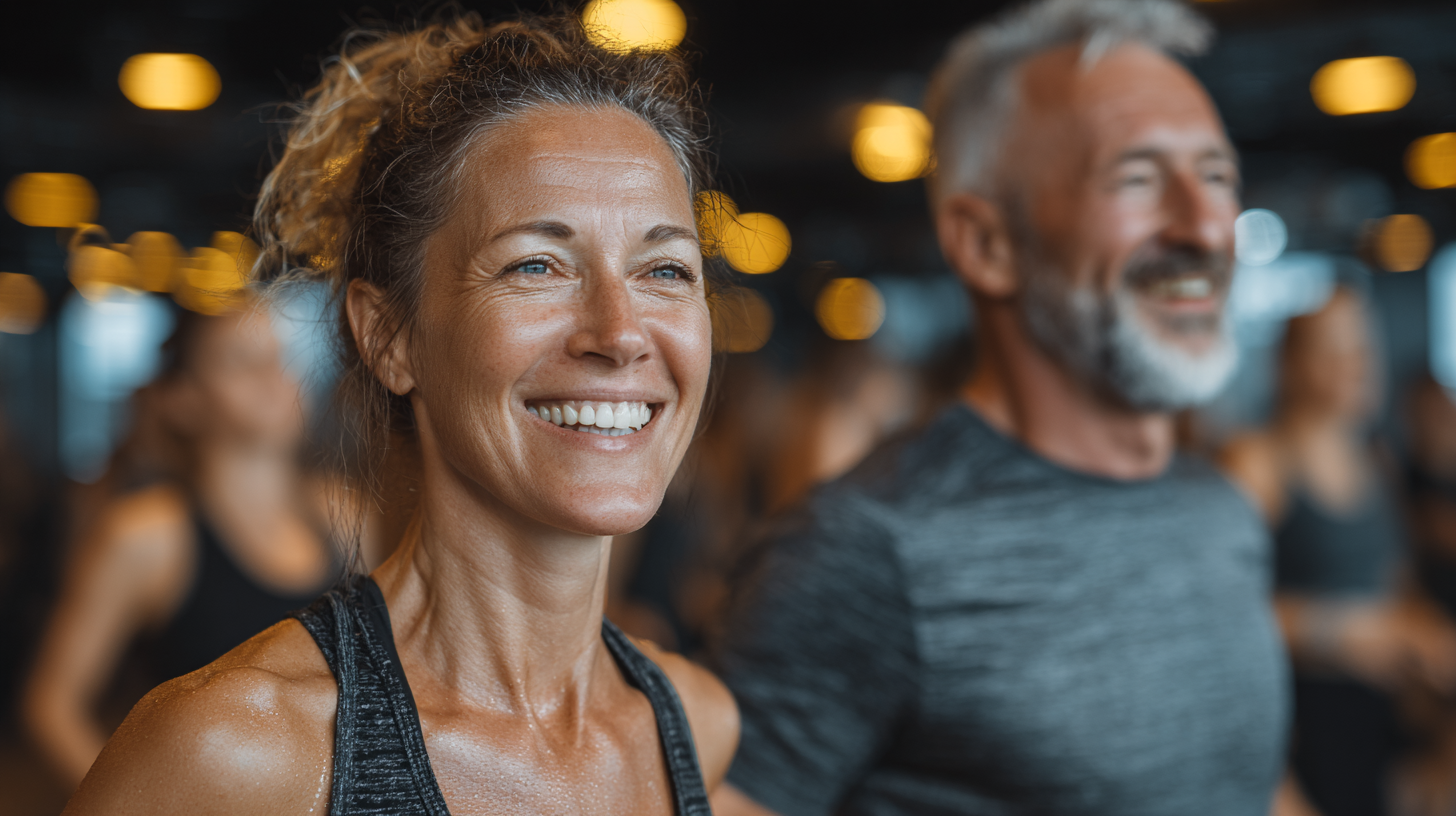 Група активних людей старшого віку під час групових вправ