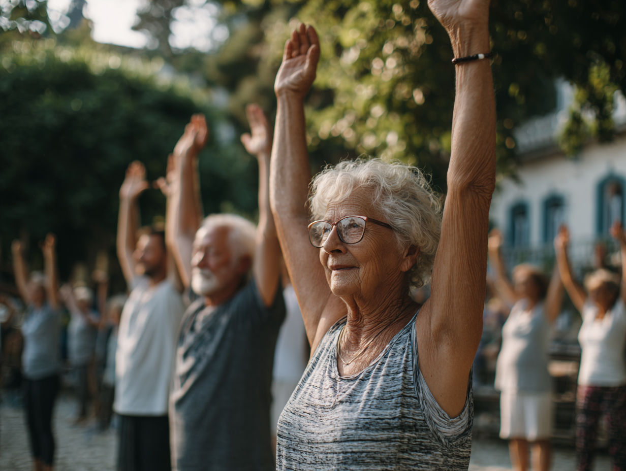 Щаслива пара старшого віку після активного тренування на природі